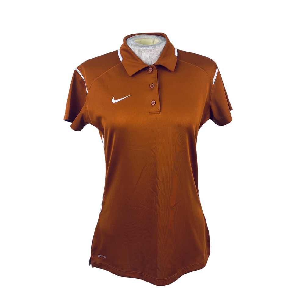 Nike Womens Dri-FIT Polo Shirt Burnt Orange White Piping Short‎ Sleeve Small